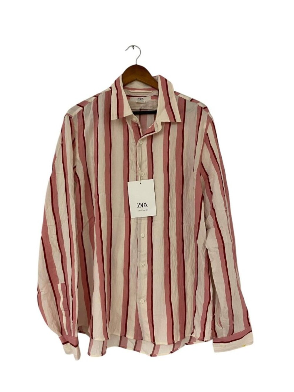 Zara Stripes Ed Mens Button-Down Shirt Large Pink White 4520/147 NWT